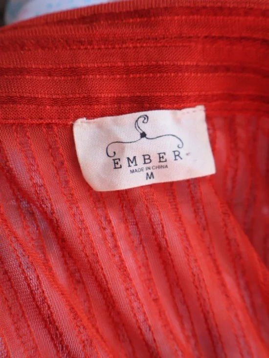 Women's Sheer Button-Front Collared Top in Bright Orange - Picture 4 of 5